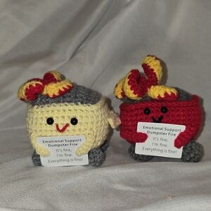 Crocheted Dumpster Fire Emotional Support Dolls Your Choice Of Color